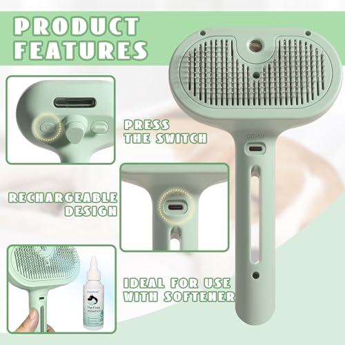 Spray Cat Brush for Shedding Green