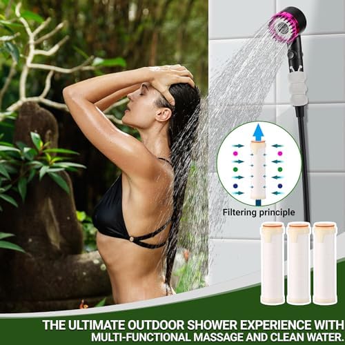 Upgrade Portable Camping Shower Black White