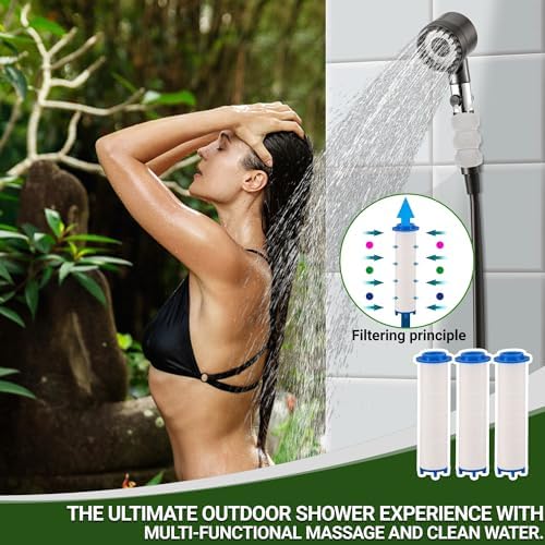 Upgrade Portable Camping Shower Black White