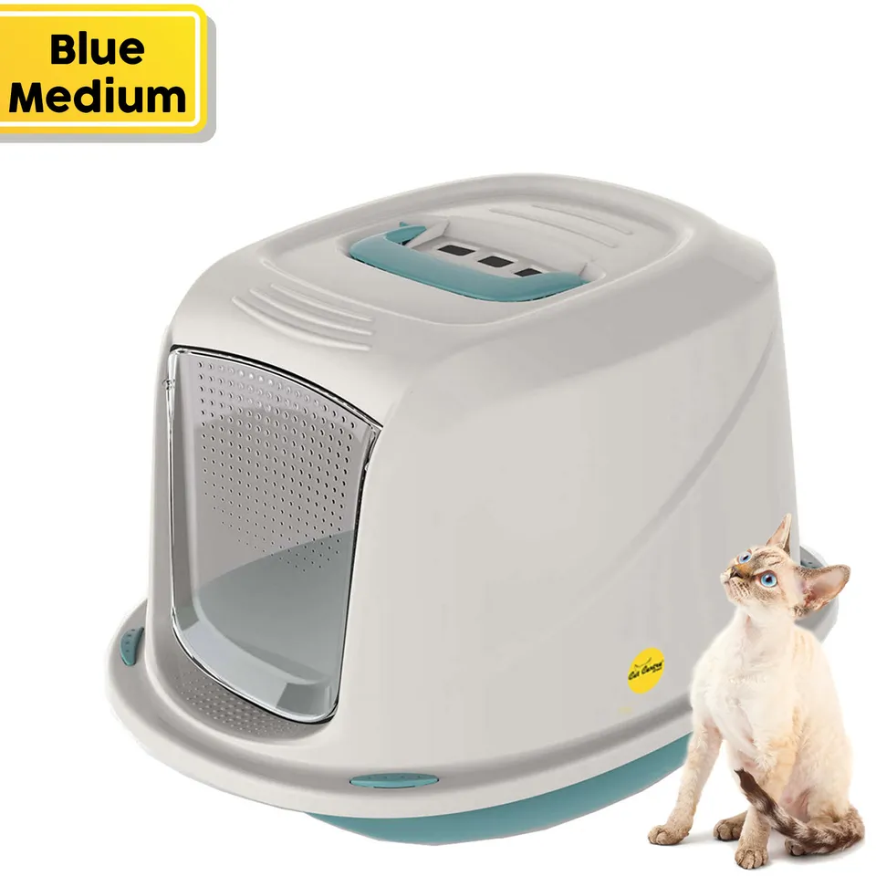 Cat Hooded Litter Tray Blue Medium