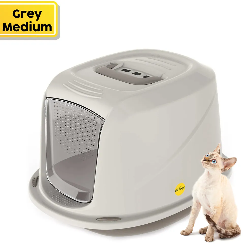 Cat Hooded Litter Tray Grey Medium - Cat Supplies | Elected Goods